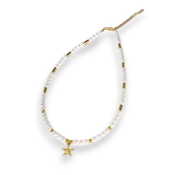 White and Gold Pearl Starfish Necklace